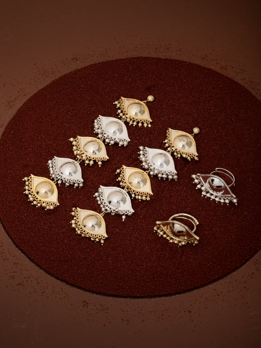 No Nazar Gold Silver Long Earring