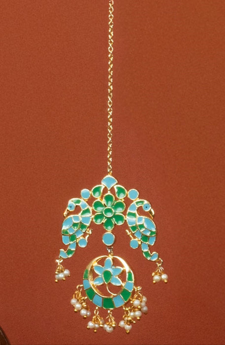 Phiroza Enamel Peacock Maang Tikka