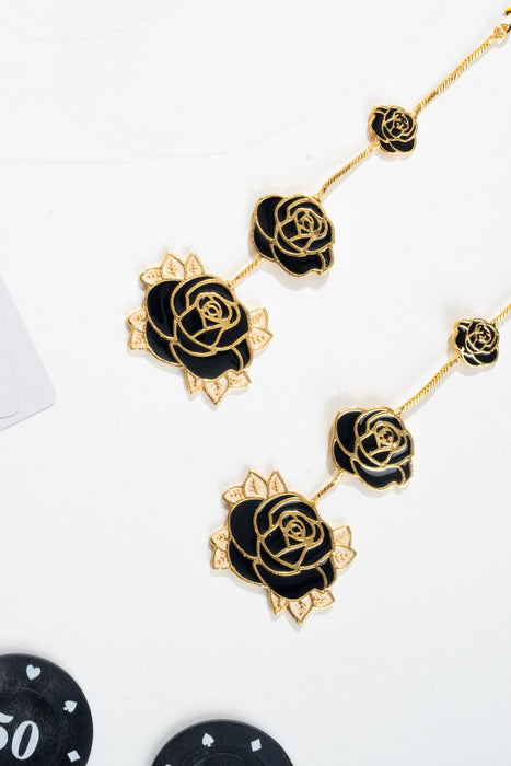 Black & White Enamel Rose Earrings
