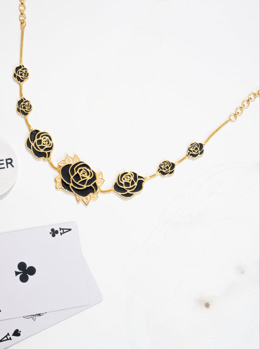 Black & White Enamel Rose Choker