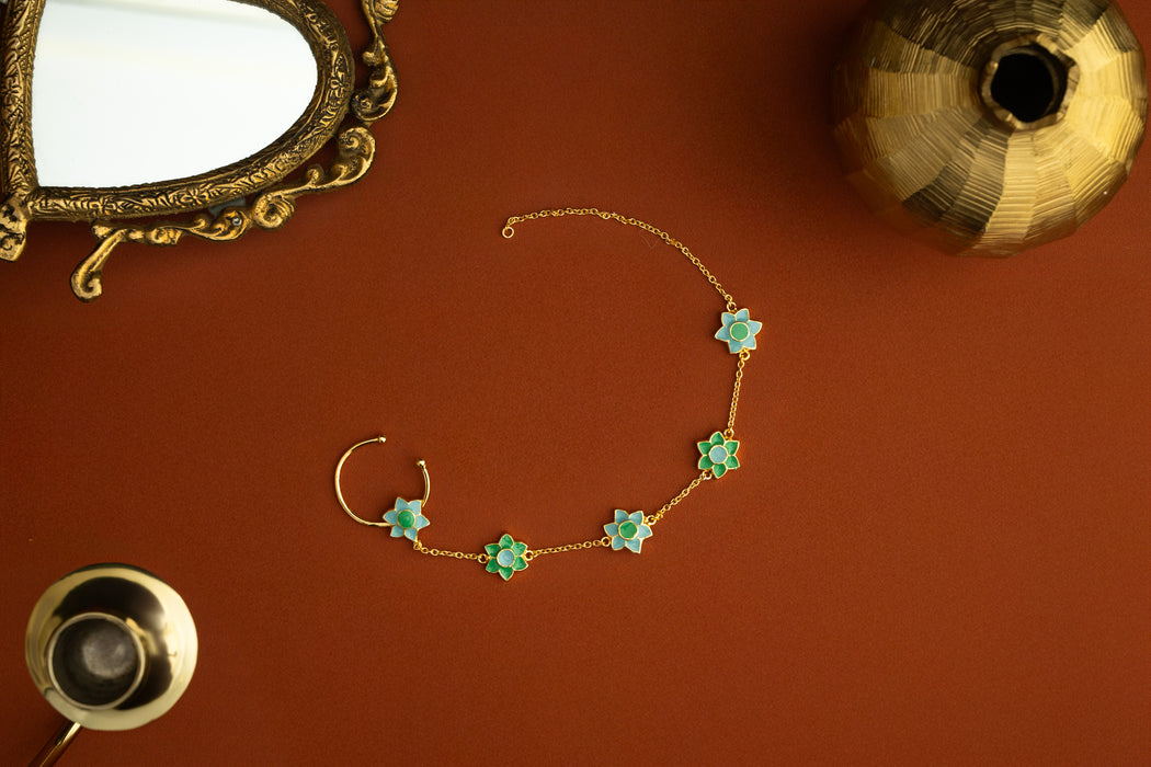 Phiroza Enamel Firangi Paani Blue & Turquoise Nath