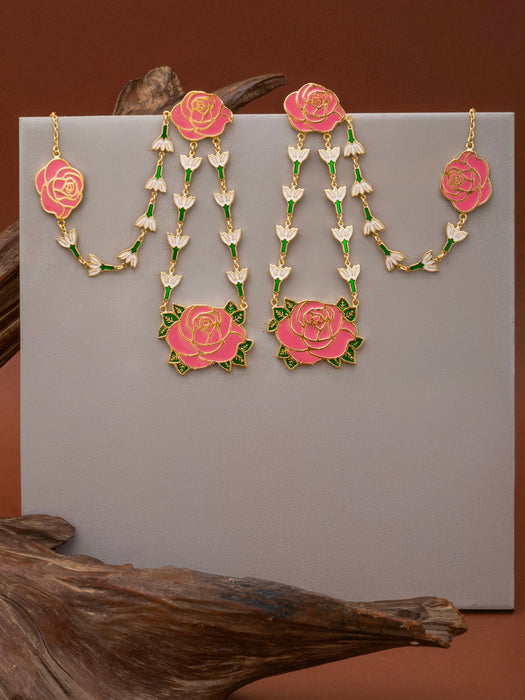 Pink Enamel Rose Jasmine Earrings