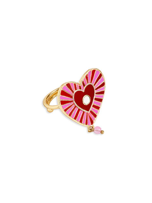 RED AND PINK ENAMEL HEART RING