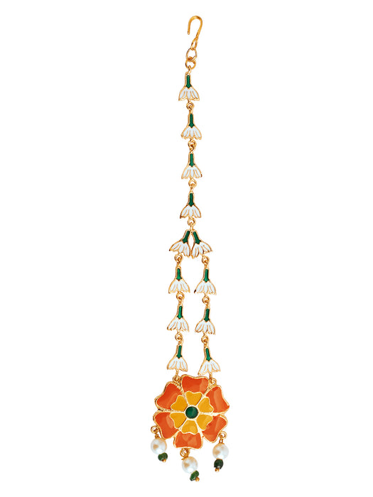 Marigold Jasmine Enamel Maang Tikka