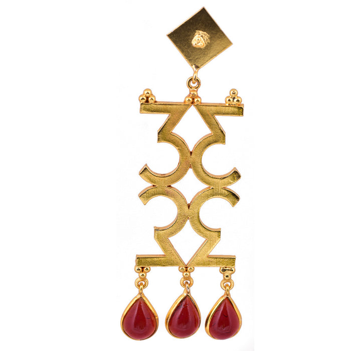 Mathematics Number 3 Red Stone Earring - mrinalinichandra - 1