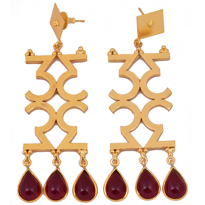 Mathematics Number 3 Red Stone Earring - mrinalinichandra - 2