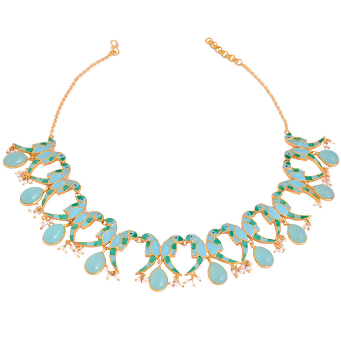 Phiroza Enamel Parrot Necklace