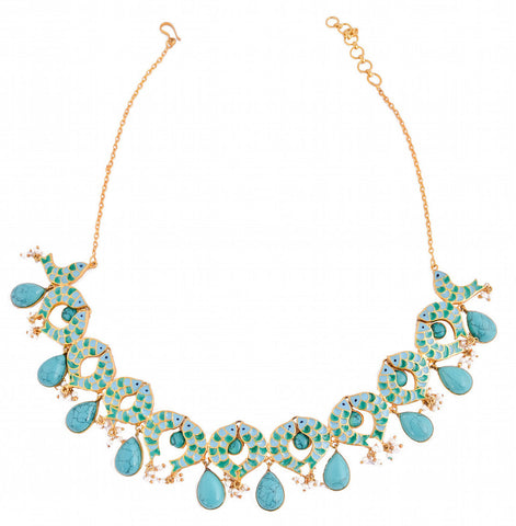 Phiroza Enamel Firangi Paani Blue & Turquoise Necklace