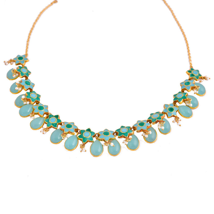 Phiroza Enamel Firangi Paani Blue & Turquoise Necklace