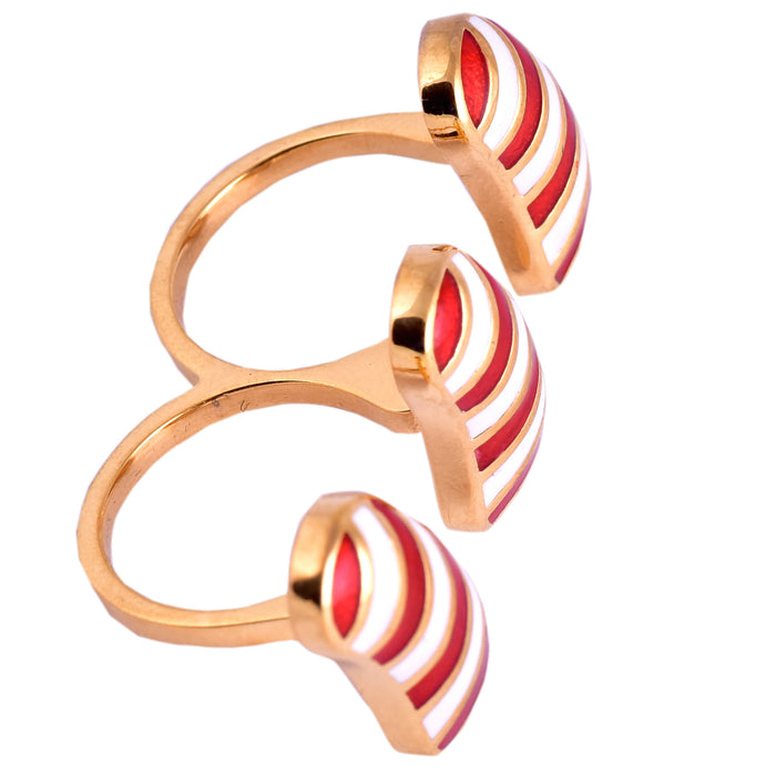 Red Stripe Jellybean Double Finger Ring