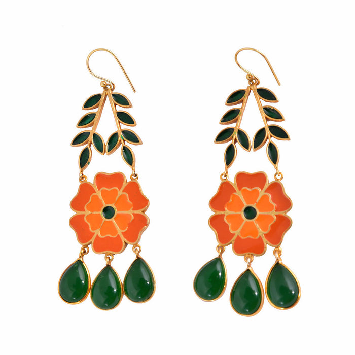 Marigold Enamel Stone Drop Earrings