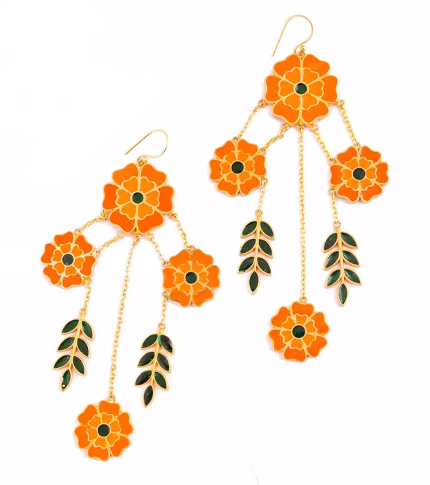 Marigold Enamel Four Flower Earring