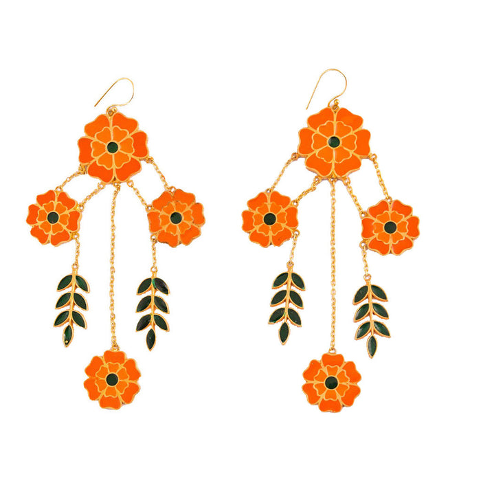 Marigold Enamel Four Flower Earring